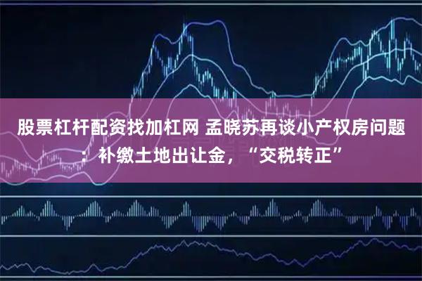 股票杠杆配资找加杠网 孟晓苏再谈小产权房问题：补缴土地出让金，“交税转正”